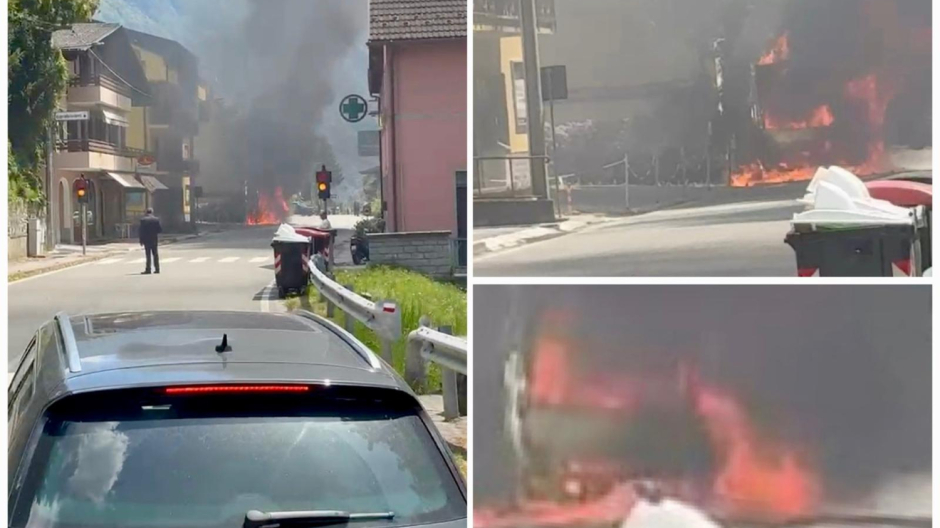 Camion in fiamme a Varzo, traffico rallentato verso la Svizzera